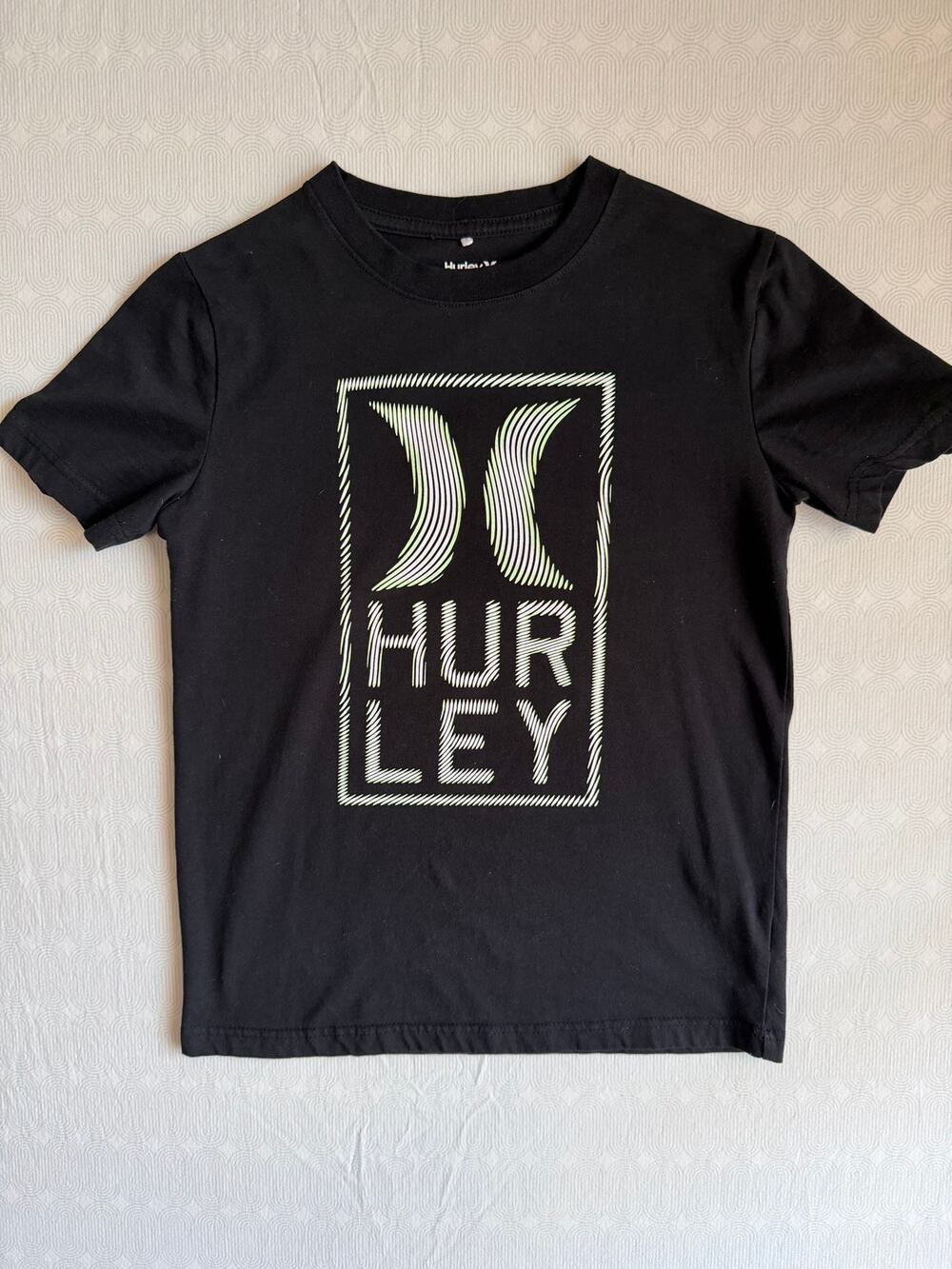 Hurley Boys Graphic Tee Youth Size 10/12 Black Neon Green Logo Short Sleeve